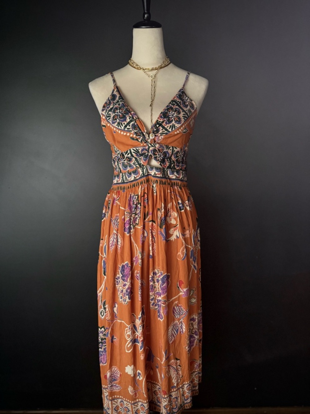 Boho Floral Maxi Dress Cutout Detail
